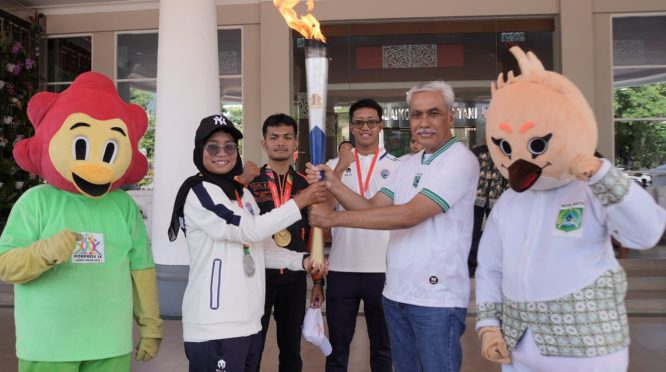 Obor Porprov Jatim sudah tiba di Kota Batu, Kamis (26/6/25).